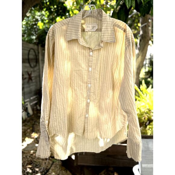 Greg Lauren Studio Ivory B&W Stripe LS Buttn Down Raw Hem Shirt Size GL 3 = US L - Picture 1 of 8